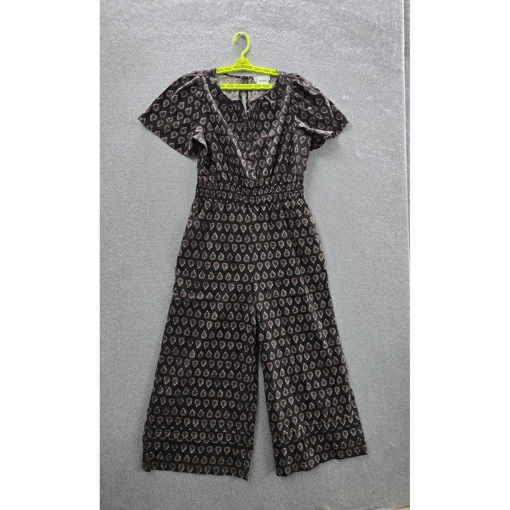 Anthropologie Women Pants S Black Jumpsuit Geometric Button Short Sleeve NWT